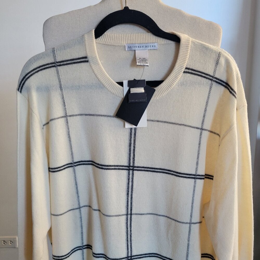 Geoffrey Beene Cream Stripe Cashmere Sweater XLr (S: XL)